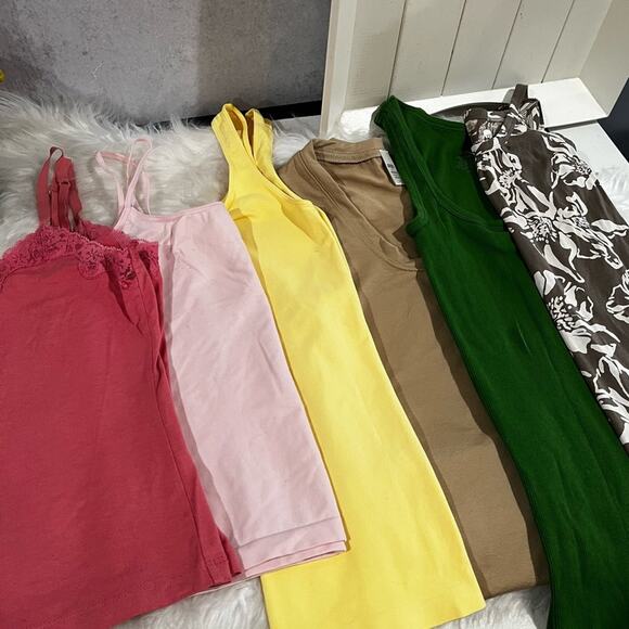 NEW Bundle Anthro J. Crew Multicolored Solid + Floral Basic Scoop Tank Tops XS/S - Picture 5 of 16
